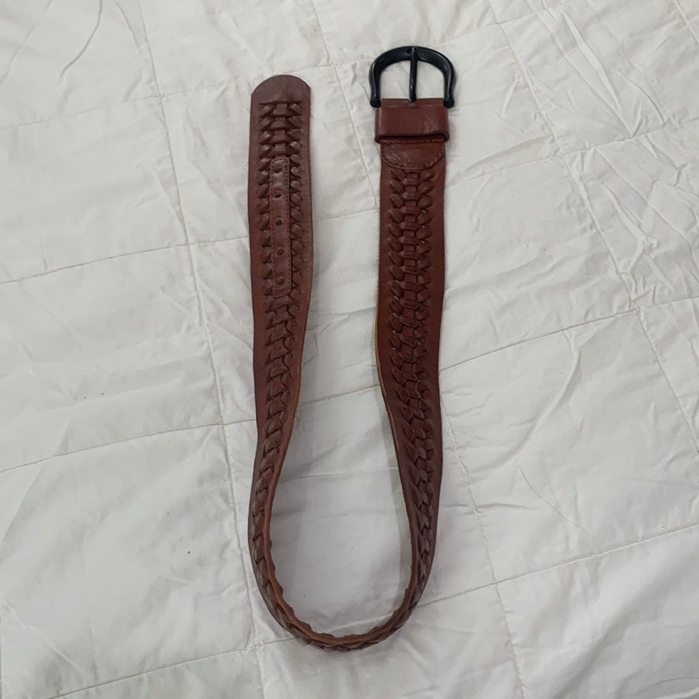 Ralph Lauren LAUREN Brown Leather Belt Graphite Buckle Small